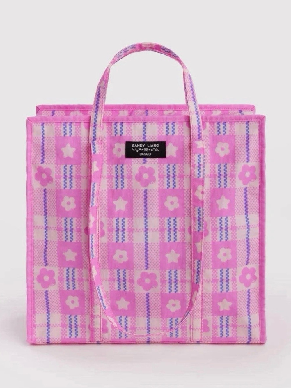 Sandy Liang x BAGGU Market Bag Plaid Pink Large Zip Tote Bag New with Tag